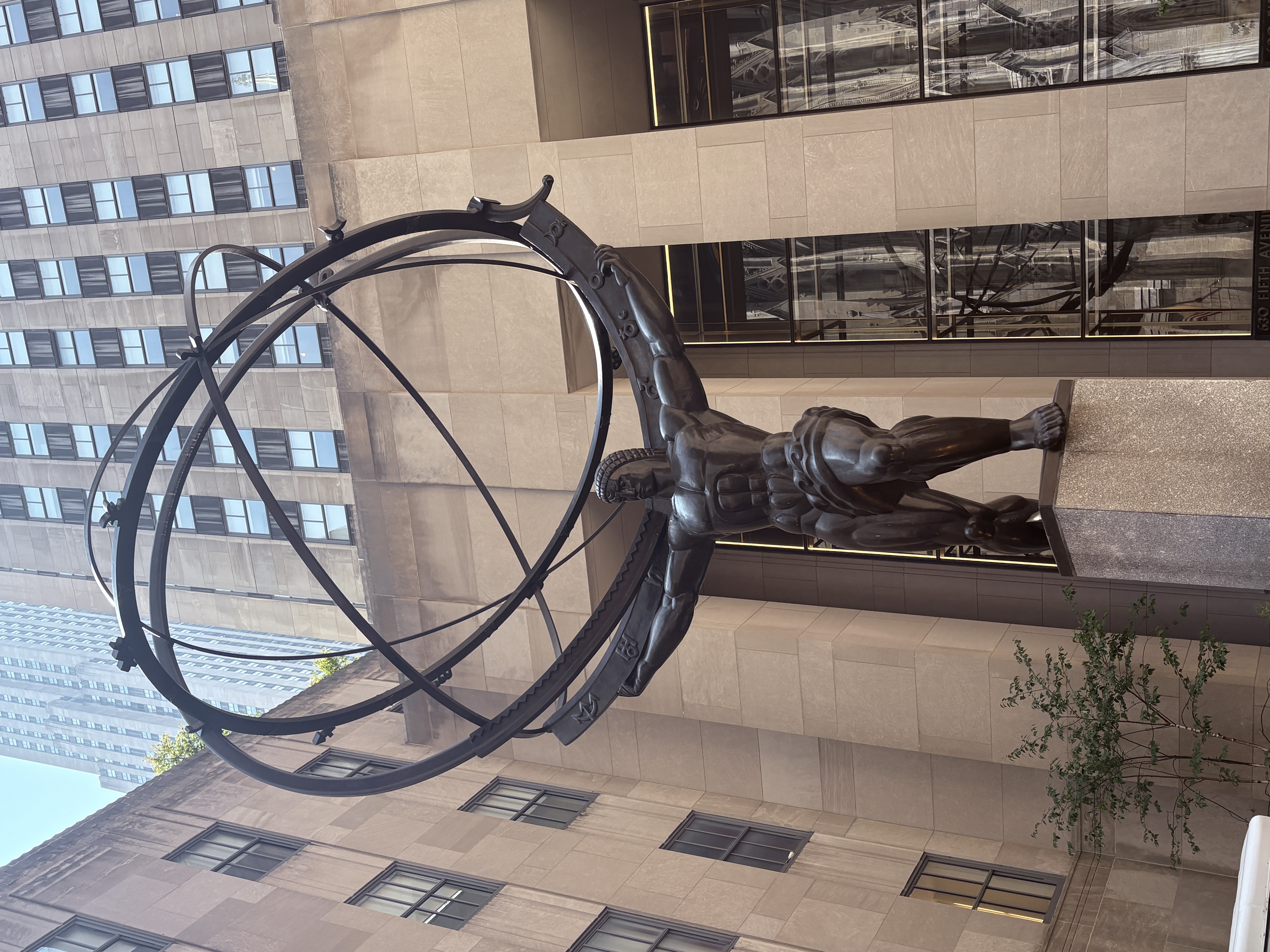 Atlas statue outside Rockefeller Center in New York City, holding the celestial sphere