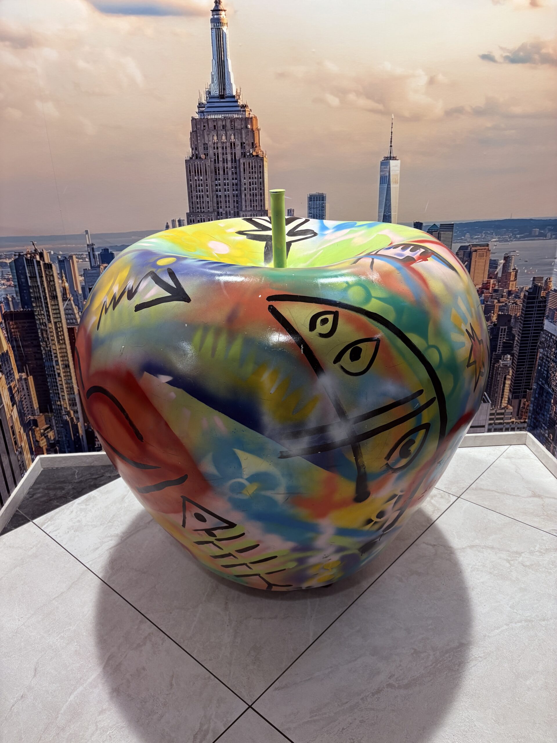 Large "Big Apple" sculpture displayed in the lobby of our New York City hotel